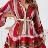 Levency Tie Dye Stripe Button Long Sleeve Dress
