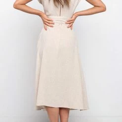 Levency New In Button V Neck Tie Waist Midi Dress