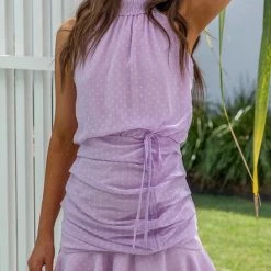 Levency New In Polka Dot Haler Neck Shirred Mini Dress 39 Levency New In Polka Dot Haler Neck Shirred Mini Dress