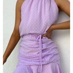 Levency New In Polka Dot Haler Neck Shirred Mini Dress 37 Levency New In Polka Dot Haler Neck Shirred Mini Dress