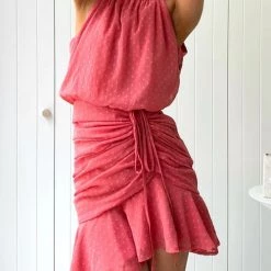 Levency New In Polka Dot Haler Neck Shirred Mini Dress 32 Levency New In Polka Dot Haler Neck Shirred Mini Dress