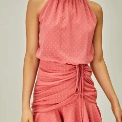 Levency New In Polka Dot Haler Neck Shirred Mini Dress 38 Levency New In Polka Dot Haler Neck Shirred Mini Dress