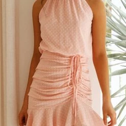 Levency New In Polka Dot Haler Neck Shirred Mini Dress 30 Levency New In Polka Dot Haler Neck Shirred Mini Dress