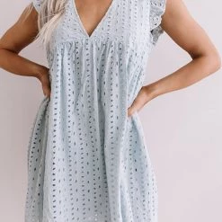 Levency Embroidery Ruffle Trim Smock Dress