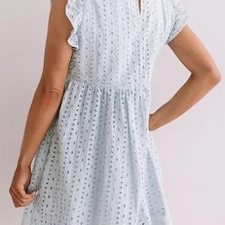 Levency Embroidery Ruffle Trim Smock Dress
