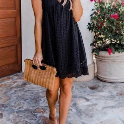 Levency Embroidery Ruffle Trim Smock Dress