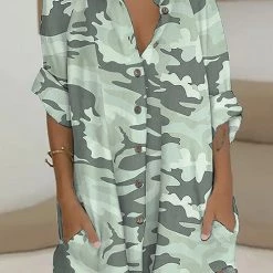 Levency New In Print Button Pockets Shirt Dress