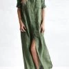 Levency New In Linen Button Pockets Shirt Maxi Dress