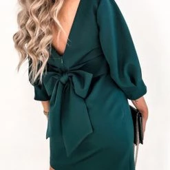 Levency Puff Sleeve Bow Tie Back Short Dress New In