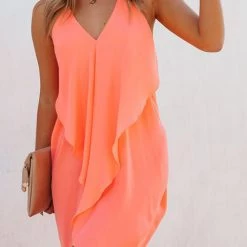 Levency Draped V Neck Slip Mini Dress New In