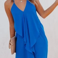 Levency Draped V Neck Slip Mini Dress New In