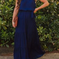 Levency Strapless Belted Maxi Dress New In