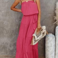 Levency Strapless Belted Maxi Dress New In