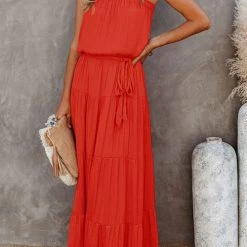 Levency Strapless Belted Maxi Dress New In