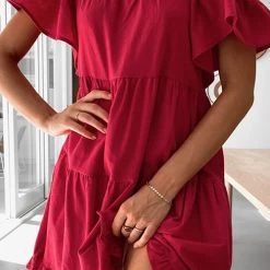 Levency Ruffles Off Shoulder Tiered Mini Dress