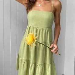 Levency New In Tiered Lace Back Slip Mini Dress