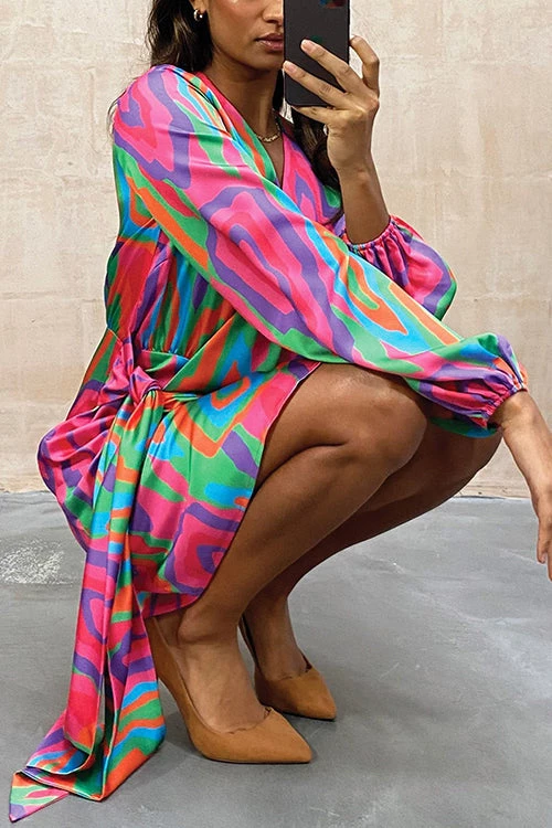 Levency New In Print Long Sleeve Wrap Mini Dress 6 Levency New In Print Long Sleeve Wrap Mini Dress