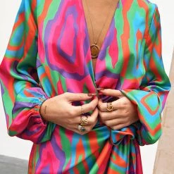 Levency New In Print Long Sleeve Wrap Mini Dress