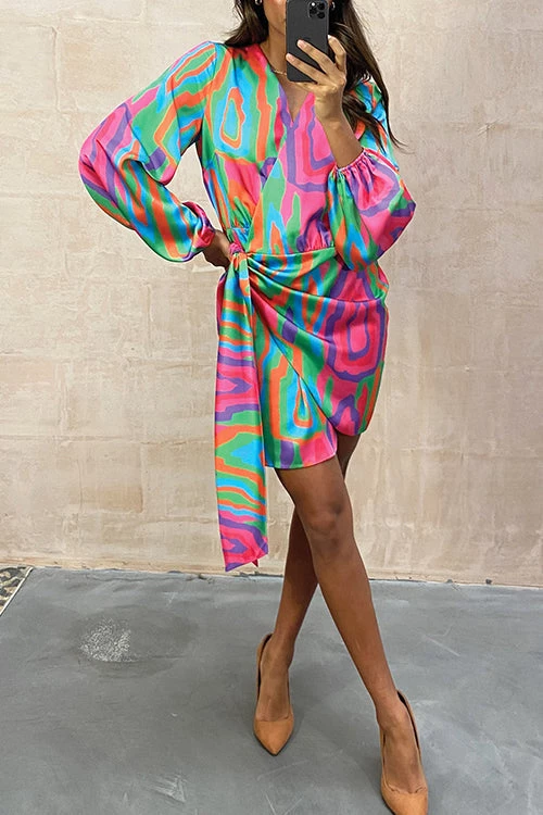 Levency New In Print Long Sleeve Wrap Mini Dress 3 Levency New In Print Long Sleeve Wrap Mini Dress