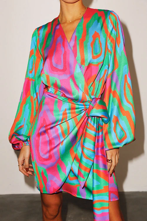 Levency New In Print Long Sleeve Wrap Mini Dress 5 Levency New In Print Long Sleeve Wrap Mini Dress