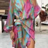 Levency New In Print Long Sleeve Wrap Mini Dress