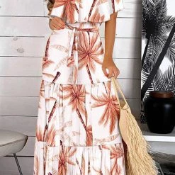 Levency Ruffle Floral Off Shoulder Belted Maxi Dress