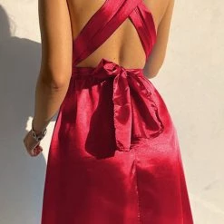 Levency V Neck Cross Back Midi Dress New In