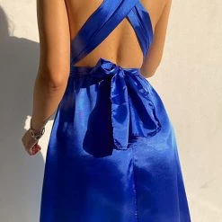 Levency V Neck Cross Back Midi Dress New In