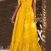 Levency Tie Straps V Neck Tiered Ruffles Maxi Dress New In