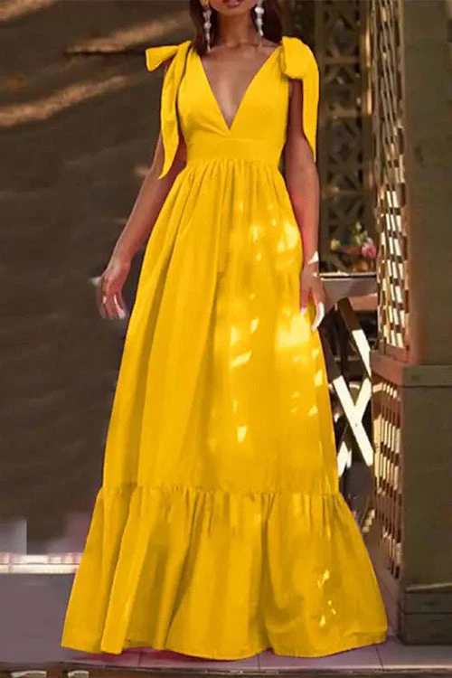 Levency Tie Straps V Neck Tiered Ruffles Maxi Dress New In 1 Levency Tie Straps V Neck Tiered Ruffles Maxi Dress New In