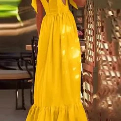 Levency Tie Straps V Neck Tiered Ruffles Maxi Dress New In 7 Levency Tie Straps V Neck Tiered Ruffles Maxi Dress New In