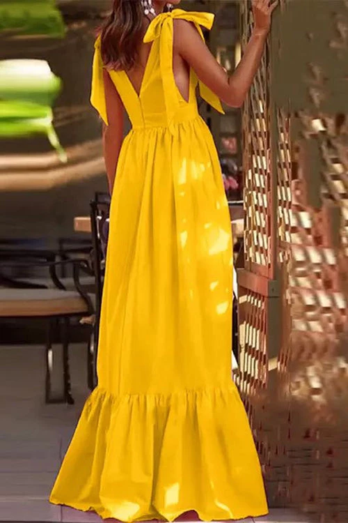 Levency Tie Straps V Neck Tiered Ruffles Maxi Dress New In 4 Levency Tie Straps V Neck Tiered Ruffles Maxi Dress New In