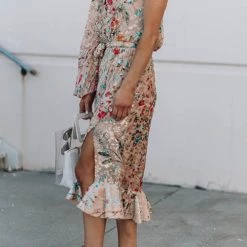 Levency New In One Shoulder Print Split Ruffle Calf Length Dress 10 Levency New In One Shoulder Print Split Ruffle Calf Length Dress