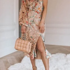 Levency New In One Shoulder Print Split Ruffle Calf Length Dress 11 Levency New In One Shoulder Print Split Ruffle Calf Length Dress