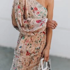 Levency New In One Shoulder Print Split Ruffle Calf Length Dress 9 Levency New In One Shoulder Print Split Ruffle Calf Length Dress