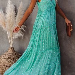 Levency Vacation Mood Metallic Polka Dot Maxi Dress New In