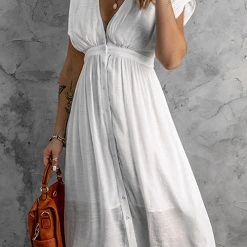 Levency Button V Neck Midi Dress New In 22 Levency Button V Neck Midi Dress New In