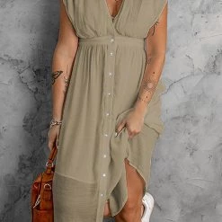 Levency Button V Neck Midi Dress New In 16 Levency Button V Neck Midi Dress New In