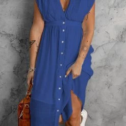 Levency Button V Neck Midi Dress New In 14 Levency Button V Neck Midi Dress New In