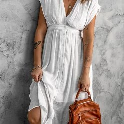 Levency Button V Neck Midi Dress New In 20 Levency Button V Neck Midi Dress New In