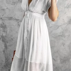 Levency Button V Neck Midi Dress New In 18 Levency Button V Neck Midi Dress New In