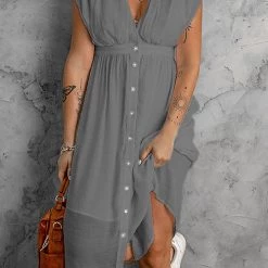 Levency Button V Neck Midi Dress New In 15 Levency Button V Neck Midi Dress New In