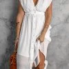 Levency Button V Neck Midi Dress New In