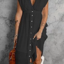 Levency Button V Neck Midi Dress New In 17 Levency Button V Neck Midi Dress New In