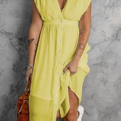 Levency Button V Neck Midi Dress New In 19 Levency Button V Neck Midi Dress New In