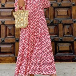 Levency New In Fabulous Time Puff Sleeve Tiered Midi Dress