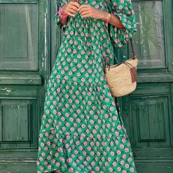 Levency New In Fabulous Time Puff Sleeve Tiered Midi Dress