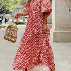 Levency New In Fabulous Time Puff Sleeve Tiered Midi Dress