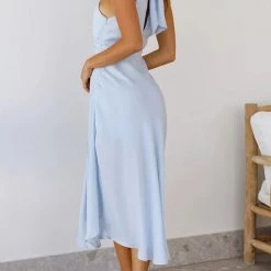 Levency Halter Neck Backless Slit Dress New In