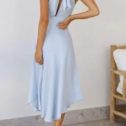 Levency Halter Neck Backless Slit Dress New In